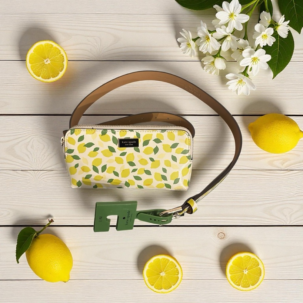 NWT Kate Spade New York Leather Zip Top Leather Belt Bag Lemon Toss Size L/XL - Picture 1 of 4